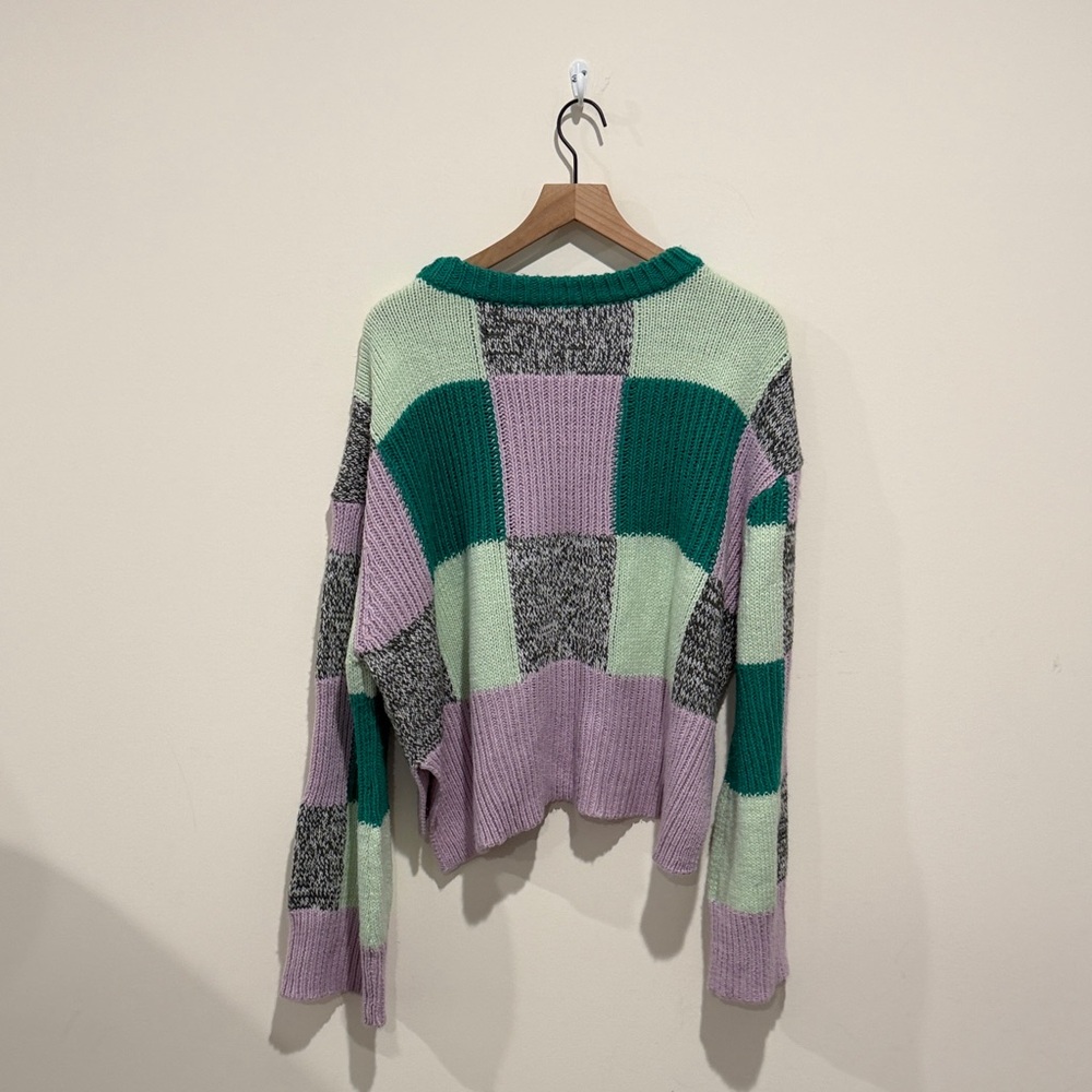 • For Love and Lemons • Finley Colorblock Oversized Sweater Purple / Green XL - Picture 4 of 4